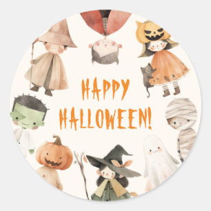 Sticker Rond Jolie fête costumée d'Halloween pour enfants