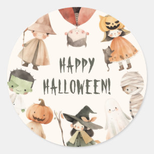 Sticker Rond Jolie fête costumée d'Halloween pour enfants