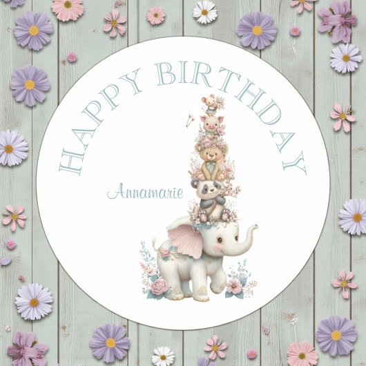 Sticker Rond Jolie fête d'anniversaire d'animal Boho