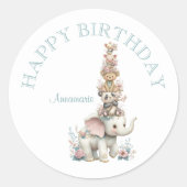 Sticker Rond Jolie fête d'anniversaire d'animal Boho (Devant)