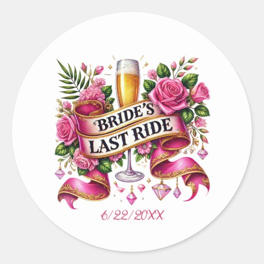 Sticker Rond Jolie fête de Bachelorette ajouter la date (Devant)