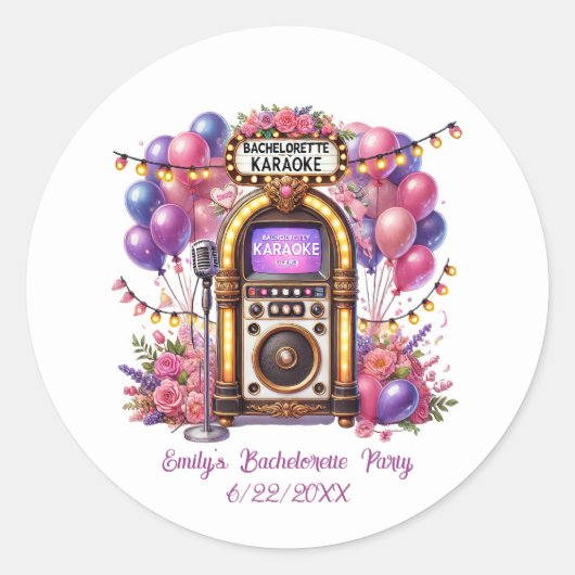 Sticker Rond Jolie fête de Bachelorette ajouter nom date (Devant)