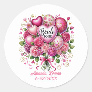 Sticker Rond Jolie fête de fiançailles Mariée ajouter un nom 