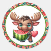 Sticker Rond Jolie fête de l'orignal de pastèque (Devant)