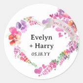 Sticker Rond Jolie Fête de Mariage Florale Cœur (Devant)