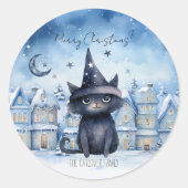 Sticker Rond Jolie Fête de Noël Chat Noir Festive Vacances (Devant)