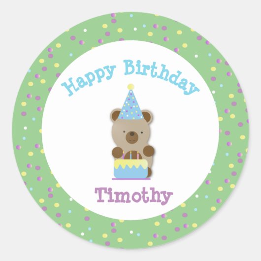 Sticker Rond Jolie fête Teddy Bear Anniversaire (Devant)