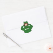 Sticker Rond Jolie fille avec dessin de la grenouille verte (Enveloppe)