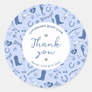 Sticker Rond Jolie fille bleu côtier cowgirl rayure Merci