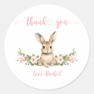 Sticker Rond Jolie Fille Bunny Rose 1er Merci d'anniversaire
