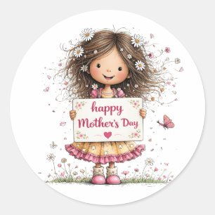 Sticker Rond Jolie Fille Daisy Fête des Mères