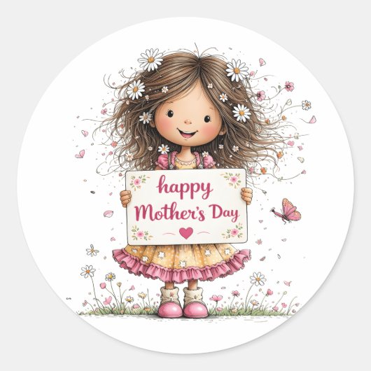 Sticker Rond Jolie Fille Daisy Fête des Mères (Devant)