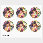 Sticker Rond Jolie fille d'anniversaire Anime (Feuille)