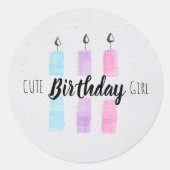 Sticker Rond Jolie fille d'anniversaire avec bougie (Devant)