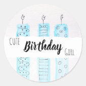 Sticker Rond Jolie fille d'anniversaire avec bougie bleue (Devant)