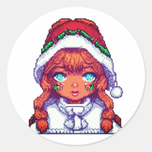 Sticker Rond Jolie fille de Noël (Devant)