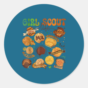 Sticker Rond Jolie fille éclaireuse vendeuse de cookies chef de