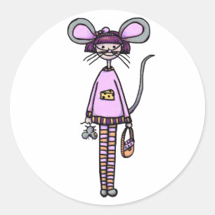 Sticker Rond Jolie Fille en Costume de Souris