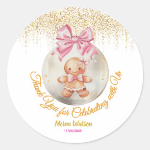 Sticker Rond Jolie fille en pain d'épice rose Ornement Noël Béb