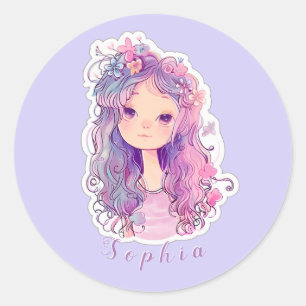 Sticker Rond Jolie fille rose 3, personnalisée