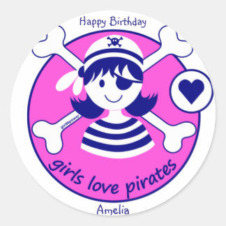 Sticker Rond Jolie fille rose brillante moderne Pirate