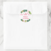 Sticker Rond Jolie fille rose et or Dinosaur Anniversaire (Sac)