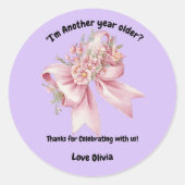 Sticker Rond Jolie fille rose florale Bow Anniversaire (Devant)