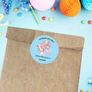 Sticker Rond Jolie fille rose florale Bow Anniversaire