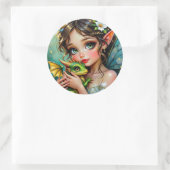 Sticker Rond Jolie fille thème fée et dragon (Sac)