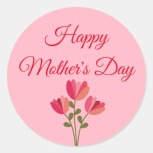 Sticker Rond Jolie Fleur Rose Fête des Mères