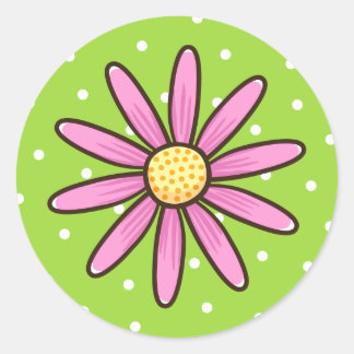 Sticker Rond Jolie fleur rose sur pois vert arrière - plan