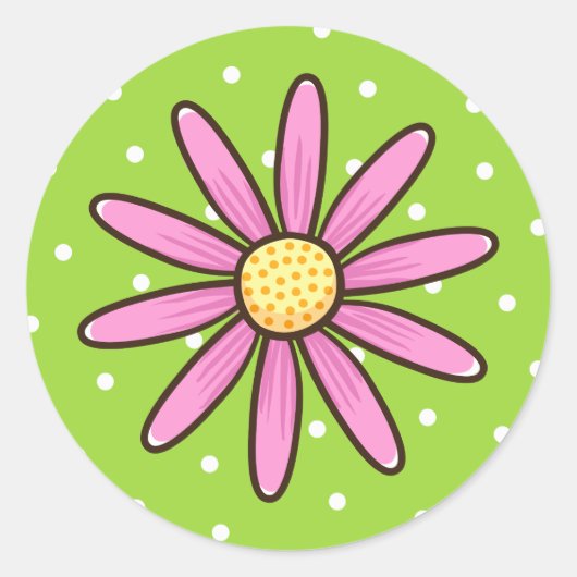 Sticker Rond Jolie fleur rose sur pois vert arrière - plan (Devant)