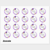 Sticker Rond Jolie Fleurs violettes Mariage Floral Élégant (Feuille)