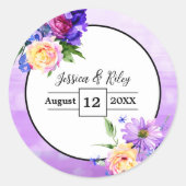 Sticker Rond Jolie Fleurs violettes Mariage Floral Élégant (Devant)