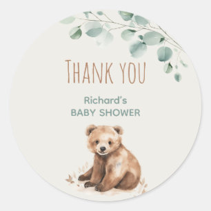 Sticker Rond Jolie forêt feuilles ours baby shower enclos
