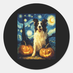 Sticker Rond Jolie frontière Collie Chien Halloween Jack-o'-lan