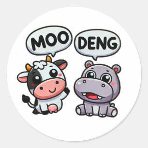Sticker Rond Jolie Hippo Deng rencontre drôle Vache Moo
