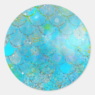 Sticker Rond Jolie iridescente écailles de sirène scintillantes