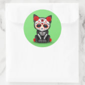 Sticker Rond Jolie Journée Rouge du chat Kitten Mort, vert (Sac)