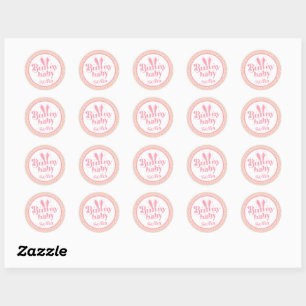 Sticker Rond Jolie Lapine Rose Bébé Fille " Pâques Personnalisé