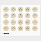 Sticker Rond Jolie libellule aquarelle rustique (Feuille)