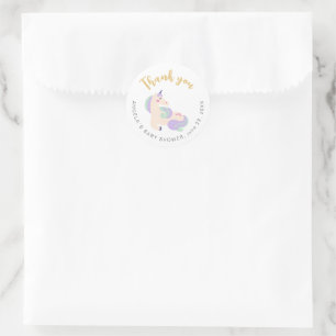 Sticker Rond Jolie Licorne Arc-en-Ciel Baby Shower Merci