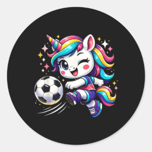 Sticker Rond Jolie licorne fille jouant au football