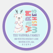 Sticker Rond Jolie Llama de Noël moderne Adresse de retour (Devant)