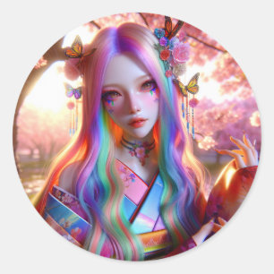 Sticker Rond Jolie Mystical Ethereal Femme aux papillons