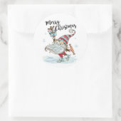 Sticker Rond Jolie Noël Gnome Patinage sur glace (Sac)