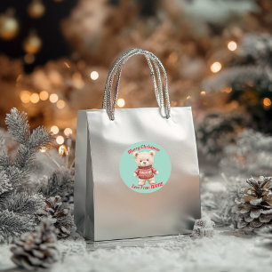 Sticker Rond Jolie Ours En Teddy Noël