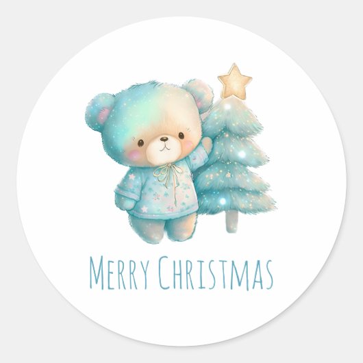 Sticker Rond Jolie Ours et Noël (Devant)