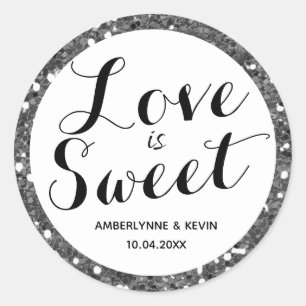 Sticker Rond Jolie Paillettes Argent L'amour est doux