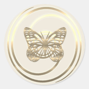 Sticker Rond Jolie papillon doré brillant